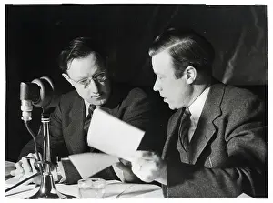 Attempt Prints: Walter and Victor Reuther at Desk with Microphone