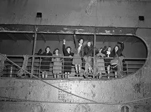 War Brides Waving from Ship Deck