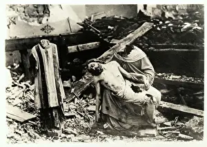 Alsace Prints: War Damaged Church and Statues