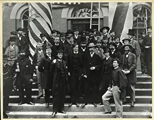 Department Prints: War Department Clerks On Steps; Flags