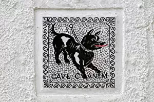 Sign Gallery: Warning sign, Cave canem, beware of the dog, Lake Maggiore, Switzerland, Europe