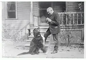 Harding Prints: Warren G. Harding at Home with Dog