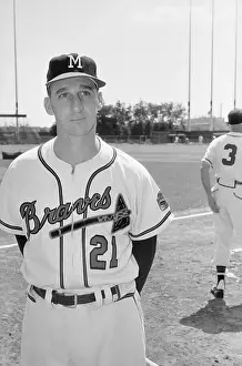 Warren Spahn Posing in Baseball Uniform