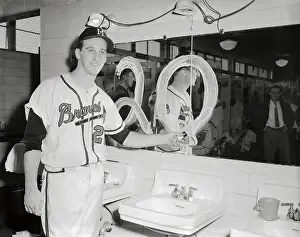 Milwaukee Prints: Warren Spahn Writing #20 on a Mirror