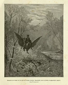 Images Dated 27th August 2019: Warrior flying on a giant eagle. Orlando Furioso. Fantasy Art