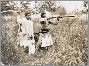 Ethiopia Prints: Warriors Aiming Rifle and Sword