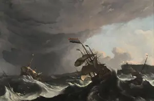 Dutch Prints: Warships In A Heavy Storm