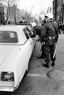 Prints of WASHINGTON D.C. - FEBRUARY 20: Riot police patrol the streets during an anti-Vietnam War protest on February 20, 1970 in Washington D.C. (Photo by Michael Ochs Archives/Getty Images) Vietnam War Prints: Washington D.C. Protests
