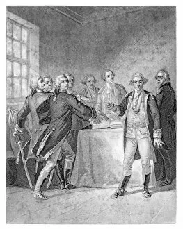 Images Dated 8th June 2015: Washington the oath at valley forge engraving 1859