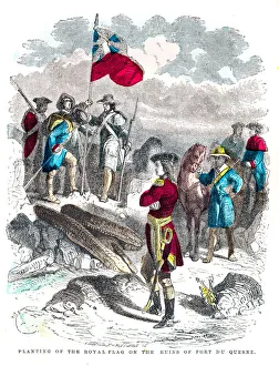President Gallery: Washington royal flag at Duquesne engraving 1859