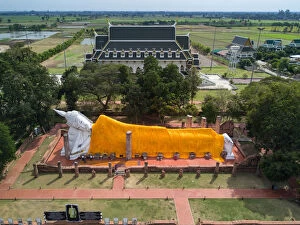 Amazing Drone Aerial Photography Gallery: Wat Khun Intha Pramun temple at at Angthong Province, Historical Park, Thailand