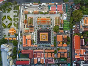 Abstract Aerial Art Prints Gallery: Wat Ratchanatdarm, Bangkok City