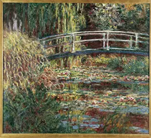 Footbridge Prints: Water Lily Pond Pink Harmony, by Claude Monet