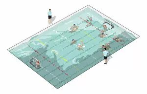 Large Group Of People Gallery: Water polo players in swimming pool, referees on either side