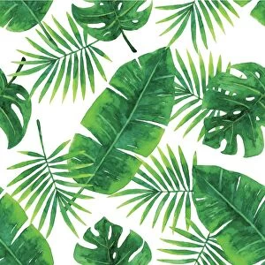 Images Dated 25th August 2019: Watercolor Seamless Tropical Pattern
