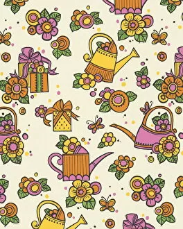 Watering Can and Flower Pattern
