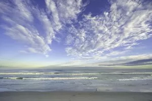 South Island New Zealand Gallery: Waves breaking on beach, dusk