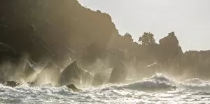 Images Dated 23rd December 2012: Waves breaking against the cliffs at the Buccaneers Cove, San Salvador Island, Galapagos Islands