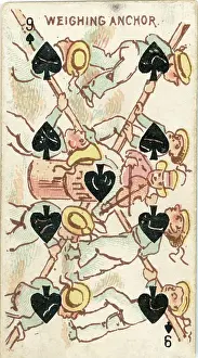 Trade Card Prints: Weighing Anchor, Nine of Spades, Vintage Harlequin Playing Card