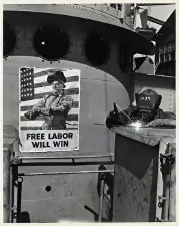 Propaganda Prints: Welder Working Witgh Poster In Back