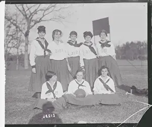 Prints of (Original Caption). Wellesley College Field Day and Halloween Party, at Wellesley, Massachusetts, October 31, 1914. The champion basketball team, Class of 1916 Hoops Through Time: A Visual Journey of Basketball History: Wellesley College Basketball Team