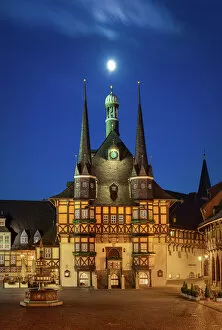 Images Dated 4th April 2019: Wernigerode Old Town with Moon, Germany