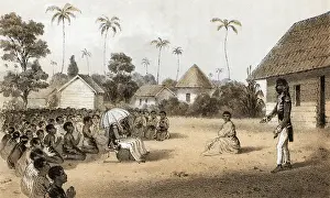 Colonialism Prints: Westerner Addresses African Village