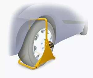 Wheel clamp on a car