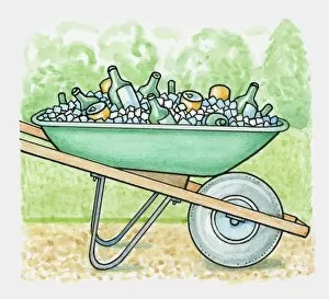 Pen And Ink Gallery: Wheelbarrow filled with ice and drinks in bottles and cans