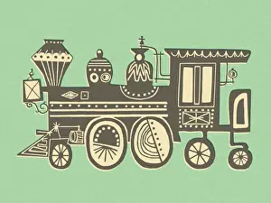 Illustration And Pain Prints: Whimsical Locomotive