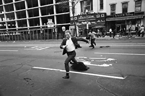 Looting Prints: White And Black Man Running From Police