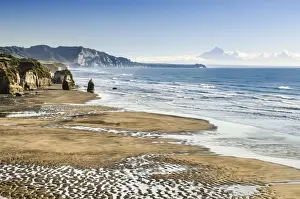 North Island Prints: White Cliffs Beach at low tide, Mt