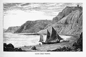 Seaside Resort of Whitby Gallery: White Cliffs of Whitby in Yorkshire, England Victorian Engraving, 1840