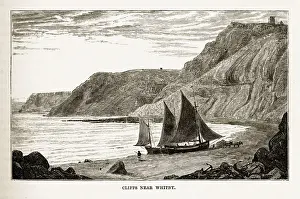 White Cliffs of Whitby in Yorkshire, England Victorian Engraving, Circa 1840