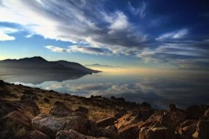Images Dated 3rd January 2012: White clouds drift over Antelope Island in the Great Salt Lake, Utah, USA