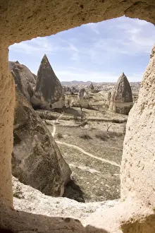 Central Anatolia Prints: White rocky conical formations and dwellings
