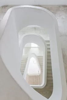 White spiral staircase, high angle view