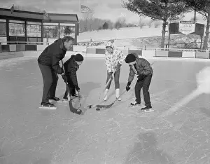 Ice Rink Prints: Whitey Ford Playing Hockey with Children