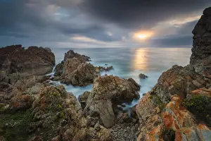 Garden Route Prints: Wide angle landscape image of rock formations and the indian ocean along the Garden Route coast of South Africa