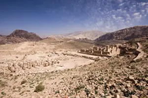 Wide angle view of archeological remains Petra