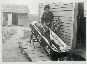 Albany Prints: Widow Posing with Her Deceased Husband Outside Cabin