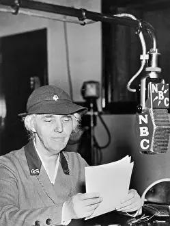 Wife of Herbert Hoover at NBC Microphone