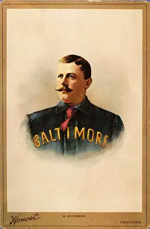 Prints of Cabinet card for Duke Premium Tobacco showing Hall of Fame baseball player Wilbert Robinson (1863 - 1934), wearing his Baltimore jersey, ca.1890s. (Photo by Transcendental Graphics/Getty Images) Transcendental Graphics Prints: Wilbert Robinson Card