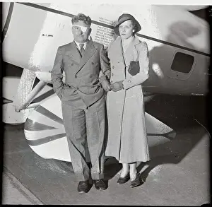 Wiley Post Posing with Wife and Airplane
