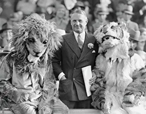 William J Prints: William Donovan Posing with School Mascots