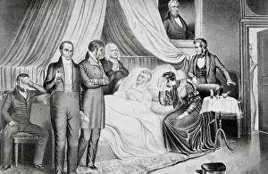 Daniel Webster Prints: William H. Harrison on His Death Bed with Visitors