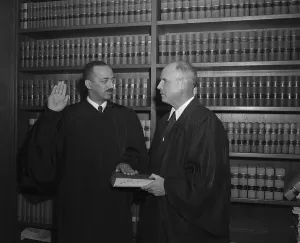 William H Prints: William H. Hastie Swearing with Assistance of Judge Biggs