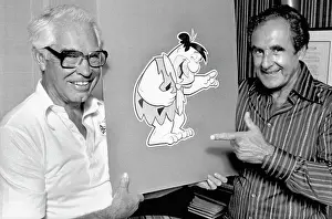 William Hanna And Joseph Barbera With Fred Flintstone Figure