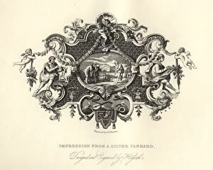 William Hogarth (1697-1764) Gallery: William Hogarths, Design from a silver tankard, Agriculture scene