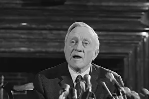 William O Prints: William O. Douglas Speaking at Microphones